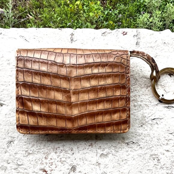 BRAHMIN Toasted Almond Small Mini Moc Croc ID Coin Key Wallet Never Used Rare
